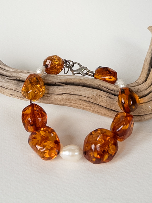 Baltic Amber Bracelet with Pearl & Silver Details