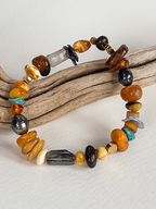 Baltic Amber & Natural Stone Bracelet with Turquoise Accent & Organic Shapes