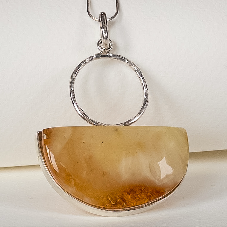 Baltic Amber Pendant with Silver Circle Minimal Design