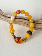 Amber Bracelet with Pearl & Gold-Plated Silver Details