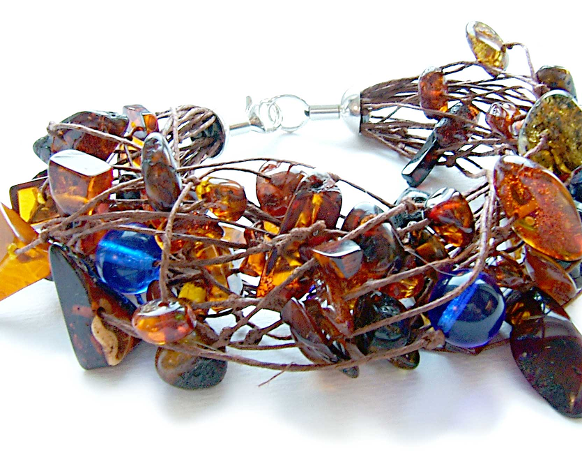 Baltic Amber Statement Bracelet with Multistone Clusters & Organic Wire Design