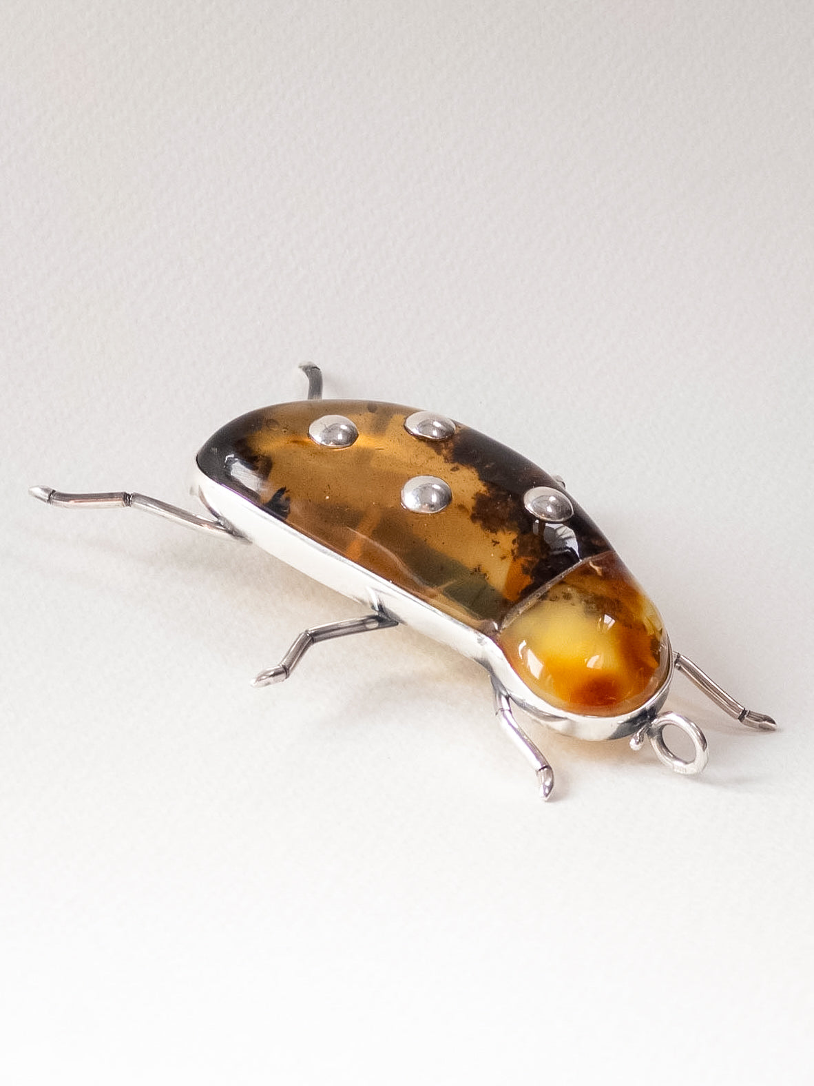 Baltic Amber Beetle Pendant with Silver Details