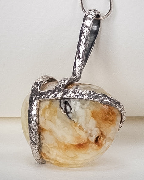 White Baltic Amber Pendant Silver Handmade Jewelry
