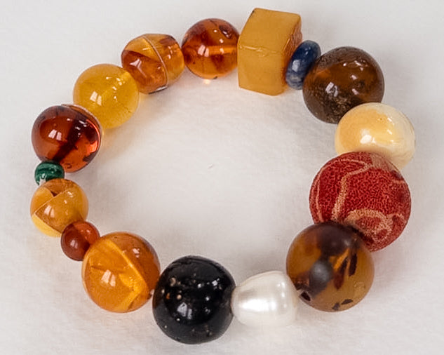 Baltic Amber Bracelet with Malachite, Pearl & Natural Stones