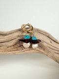 Small Gold-Plated Earrings with Black Amber, Turquoise and Pearl