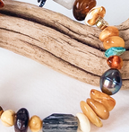 Baltic Amber & Natural Stone Bracelet with Turquoise Accent & Organic Shapes