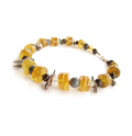 Baltic Amber & Natural Stone Bracelet with Silver Leaf Accents