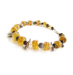 Baltic Amber & Natural Stone Bracelet with Silver Leaf Accents