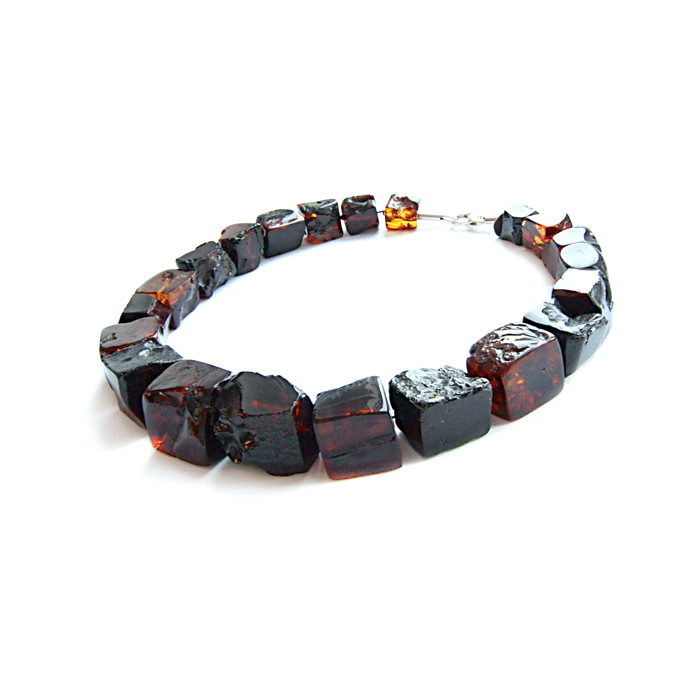 Naszyjnik 2 Czarny Bursztyn Sześcian