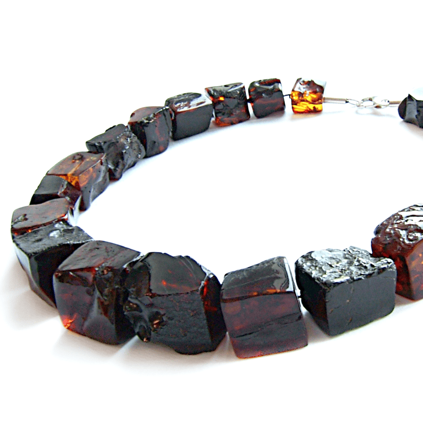 Naszyjnik 2 Czarny Bursztyn Sześcian