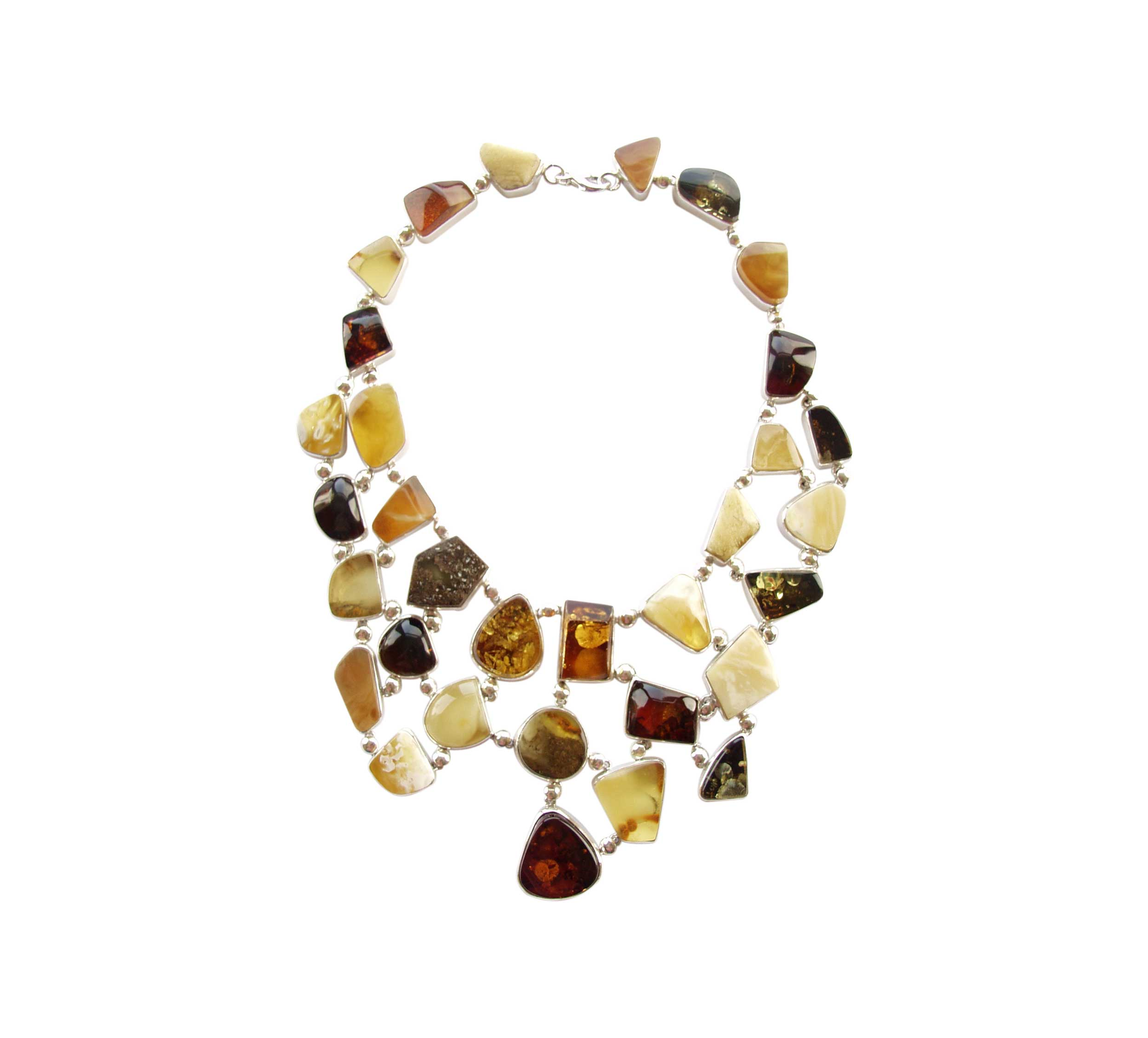 Srebrny naszyjnik nr 4 z bursztynem wielokolorowym