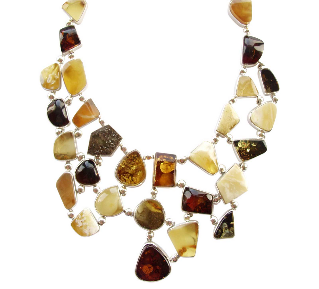 Sterling Silver Necklace no 4 with Multicoloured Amber
