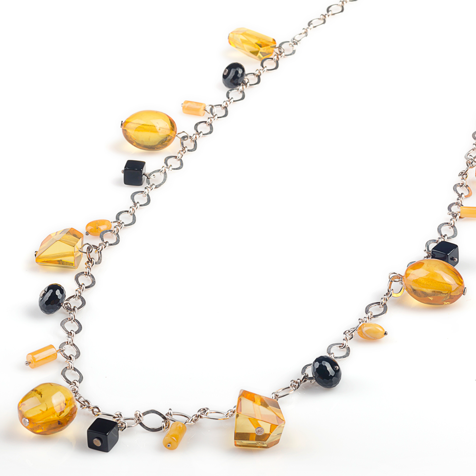 Naszyjnik 5 Srebrny łańcuszek z cytrynowym bursztynem i onyksem