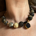 Amber Necklace I with Gold Hematite and Decorative Gold-Plated Clasp