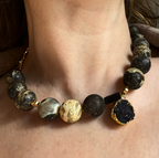 Amber Necklace I with Gold Hematite and Decorative Gold-Plated Clasp