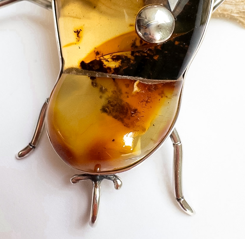 Baltic Amber Beetle Pendant with Silver Details
