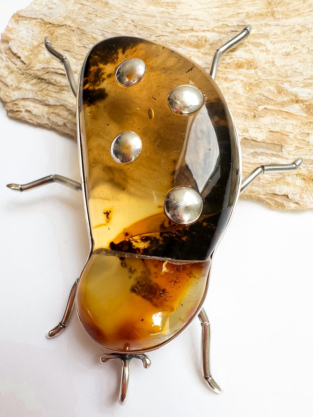 Baltic Amber Beetle Pendant with Silver Details