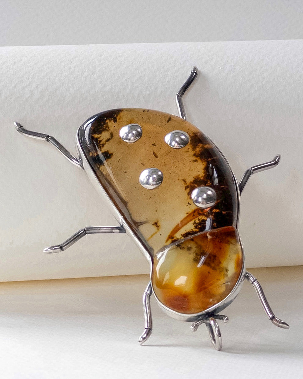 Baltic Amber Beetle Pendant with Silver Details