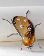 Baltic Amber Beetle Pendant with Silver Details