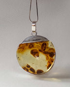 Baltic Amber Round Pendant with Natural Inclusions in Silver
