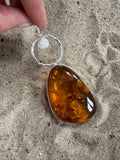 Silver Pendant with Pearl and Cognac Amber