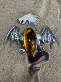 Handcrafted Dragon Pendant in Amber and Silver