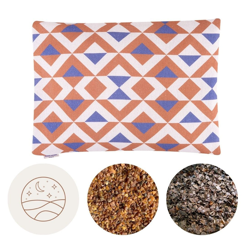 A Linen Blend Travel Pillow with Buckwheat Hulls & Baltic Amber