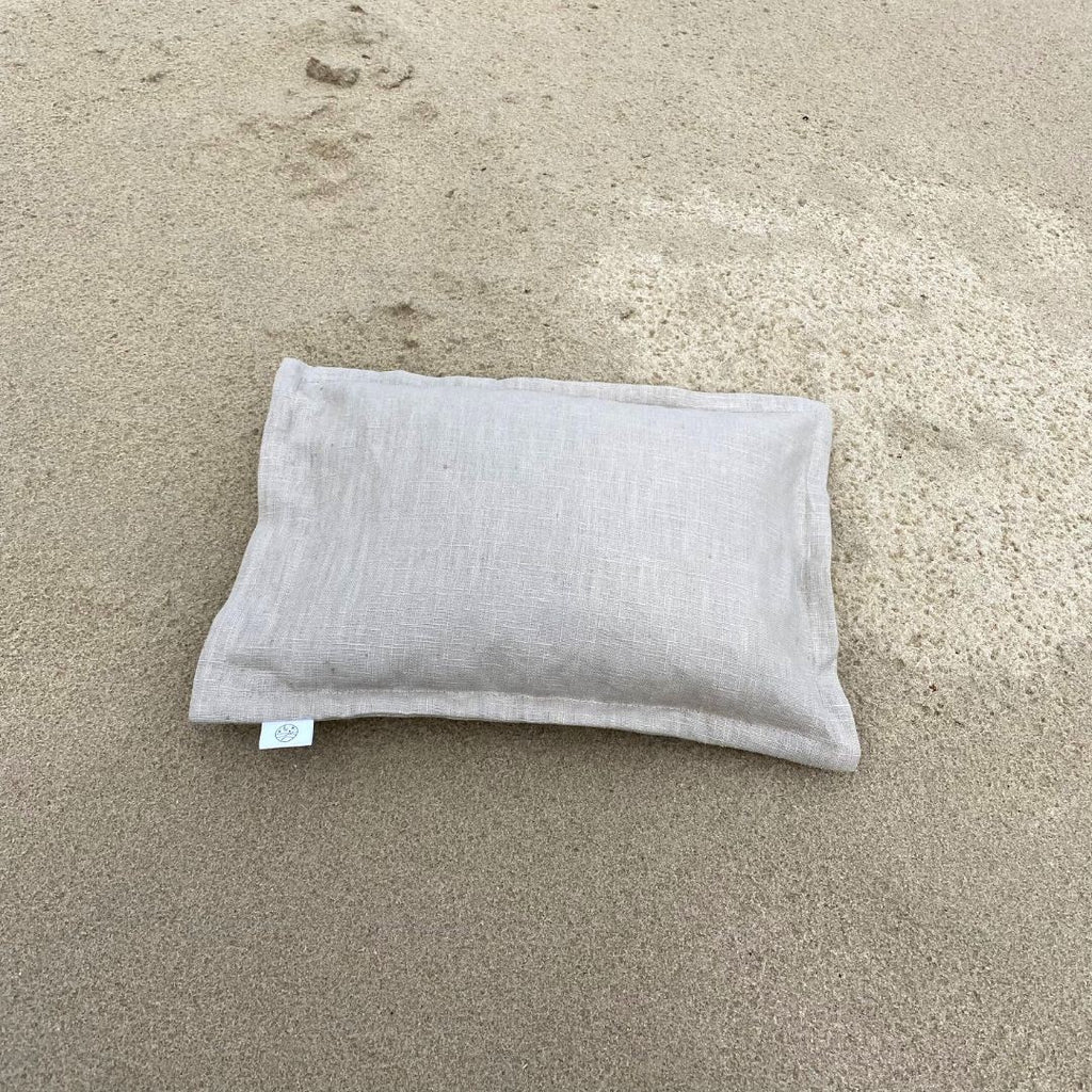 Linen Travel Pillow with Ruffle with Buckwheat Hulls & Baltic Amber