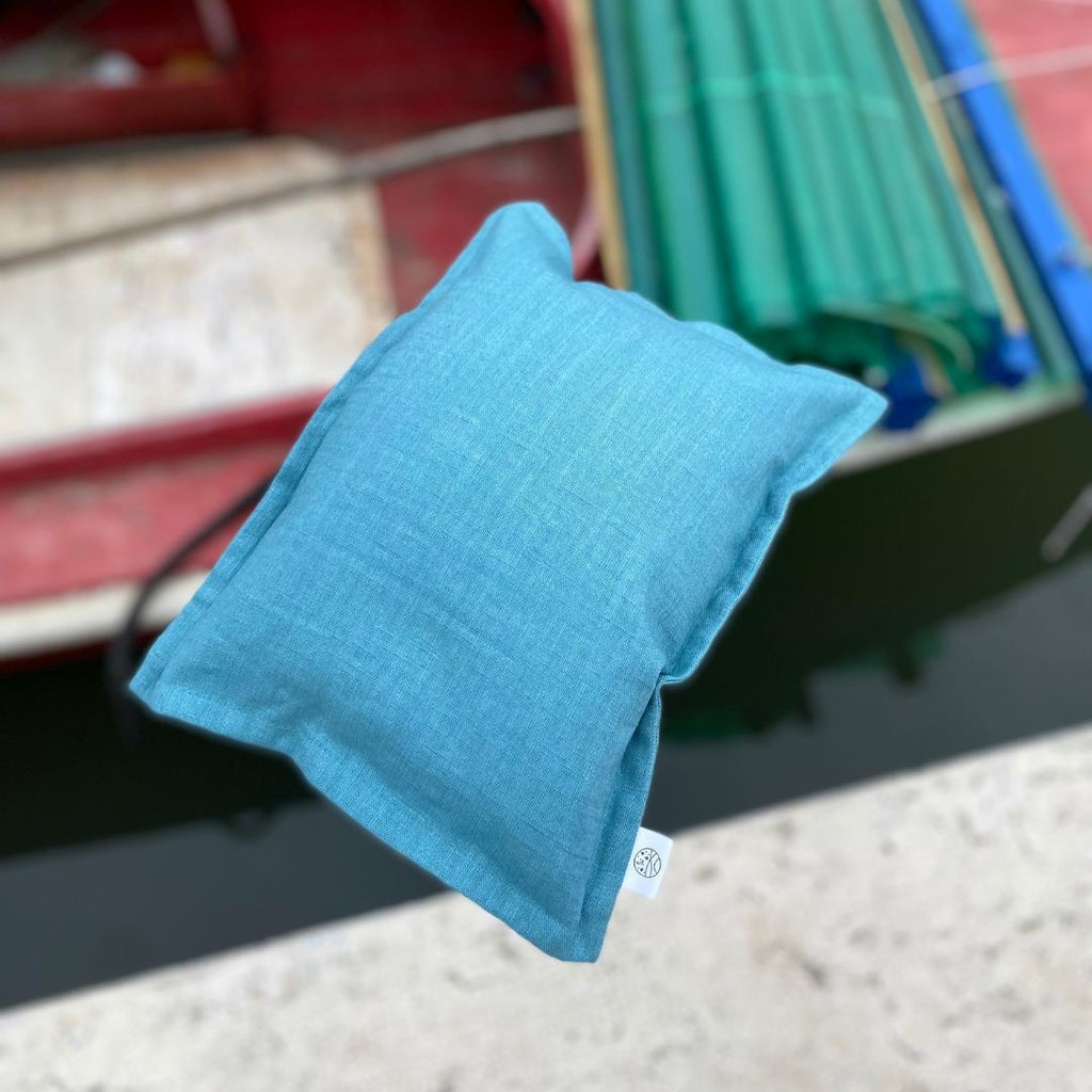 Linen Travel Pillow with Ruffle with Buckwheat Hulls & Baltic Amber