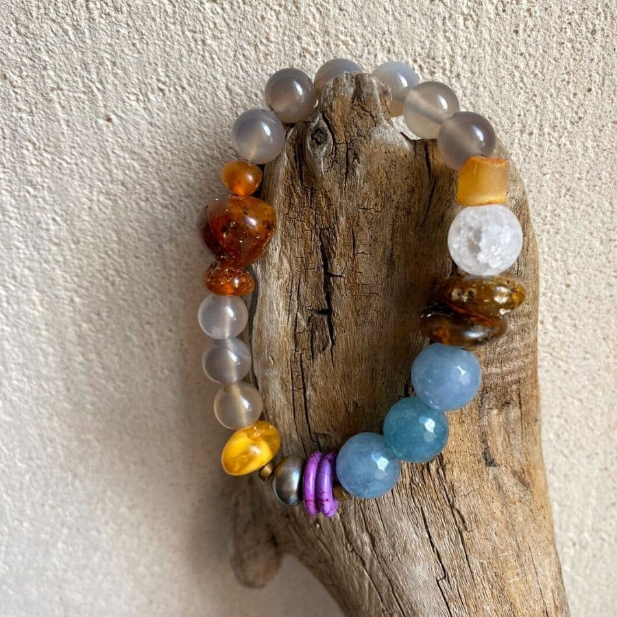 Elastyczna Bransoletka 1 z Bursztynem i Agatem