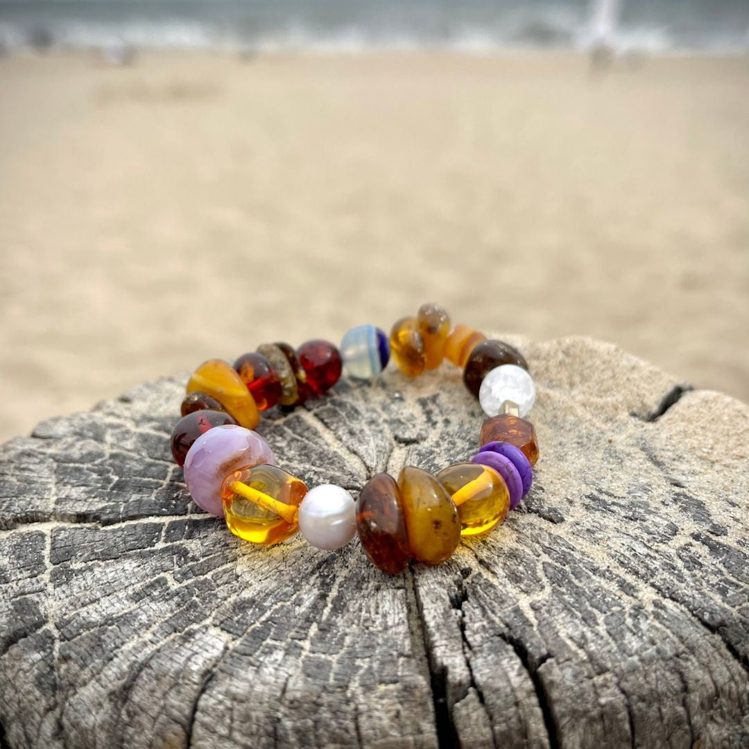 Bransoletka 2 Bursztyn, Agat, Perła, Jadeit, Hematyt i Kryształ Górski