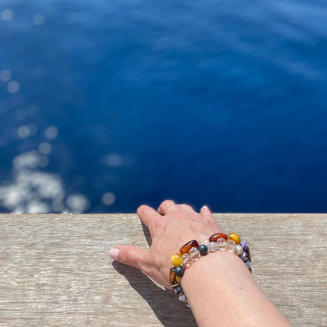 Bransoletka 2 Bursztyn, Agat, Perła, Jadeit, Hematyt i Kryształ Górski