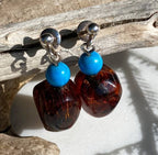 Baltic Amber & Turquoise Earrings with Silver