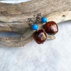 Baltic Amber & Turquoise Earrings with Silver