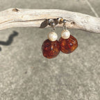 Baltic Amber & Freshwater Pearl Earrings with Silver