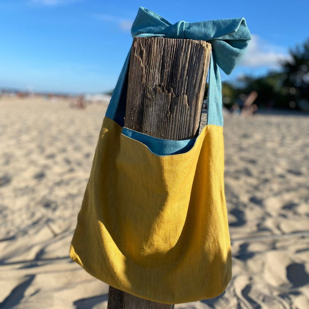 Linen Shoulder Bag with Adjustable Bow Strap
