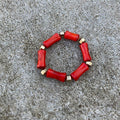 Elastic Ring with Coral and Hematite