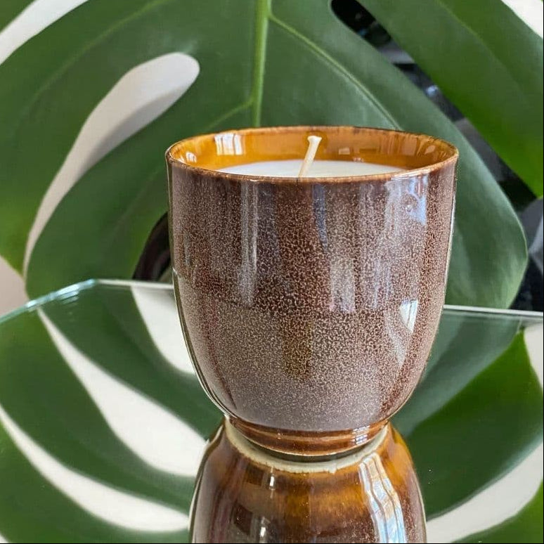 Soy Candle in Ceramic Cup with Palo Santo Essential Oils Vegan